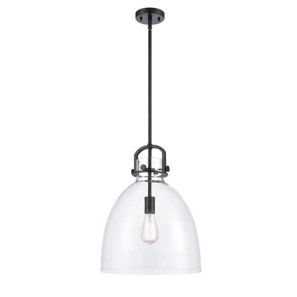 Newton Bell 100-Watt 1 Light Matte Black Shaded Pendant Light with Clear glass Clear Glass Shade