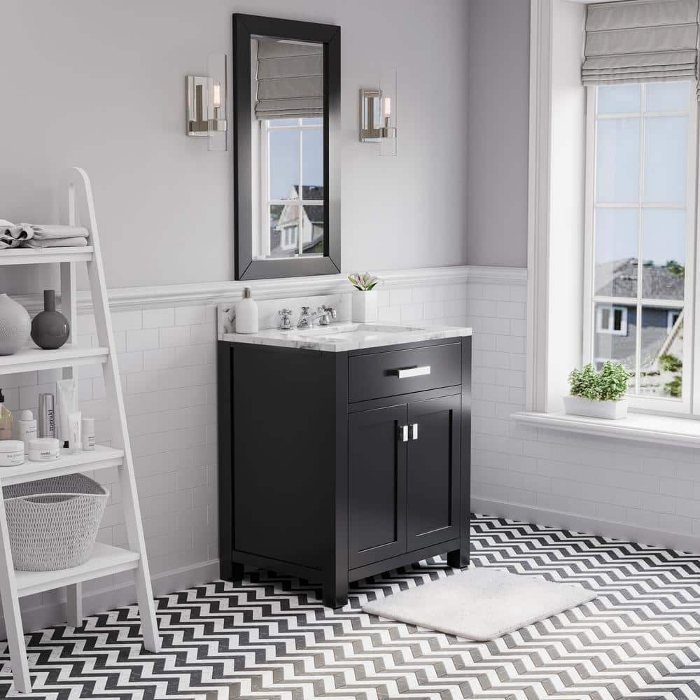 Espresso Solid Wood 30" Freestanding Vanity with Carrara Marble Top and Ceramic Sink