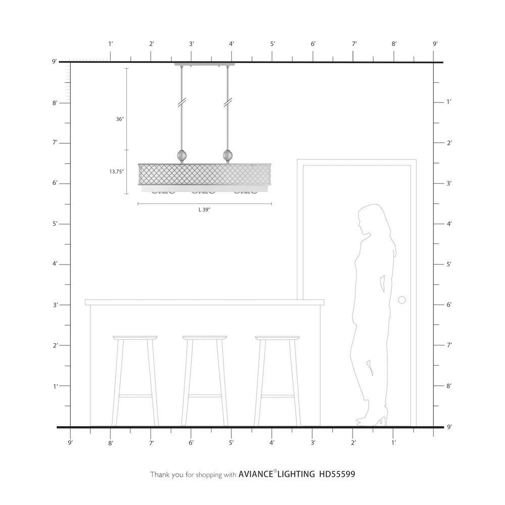 Arabesque Brushed Nickel 9-Light Linear Chandelier with Fabric Shade