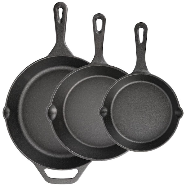 Cast Iron Skillet Set Black Pre-Seasoned Cookware 6 in 8 in 10 in Multi-Functional Pans for All Cooktops 3 Piece