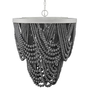 Harlan 5-Light Grey Wood Beaded Chandelier Light Fixture for the Dining Room