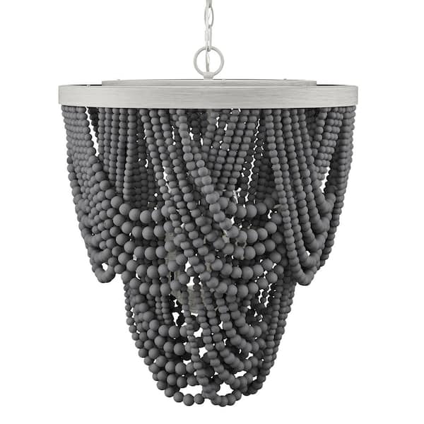 Home Decorators Collection Harlan 5-Light Grey Wood Beaded Chandelier Light Fixture for the Dining Room
