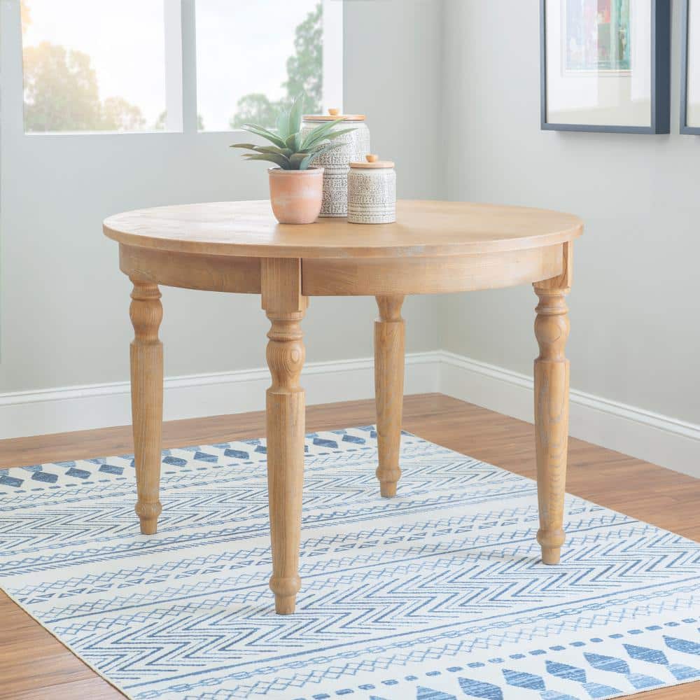 Light Brown Round Wood Transitional Dining Table