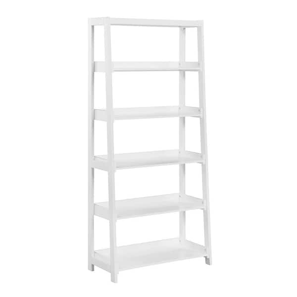 Eliza 67 in. Tall White Wood 5 Fixed Shelves Bookcase