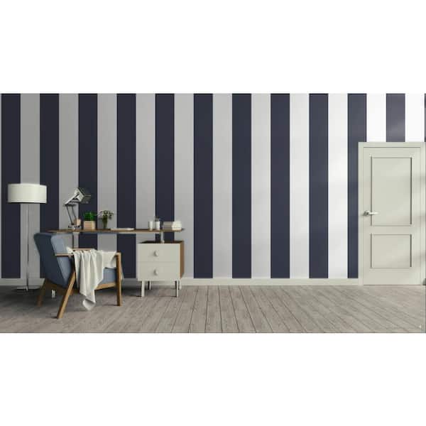 Smart Stripes 3 Navy/White Widest Stripe Matte Finish Non-Pasted Vinyl on Non-Woven Wallpaper Roll