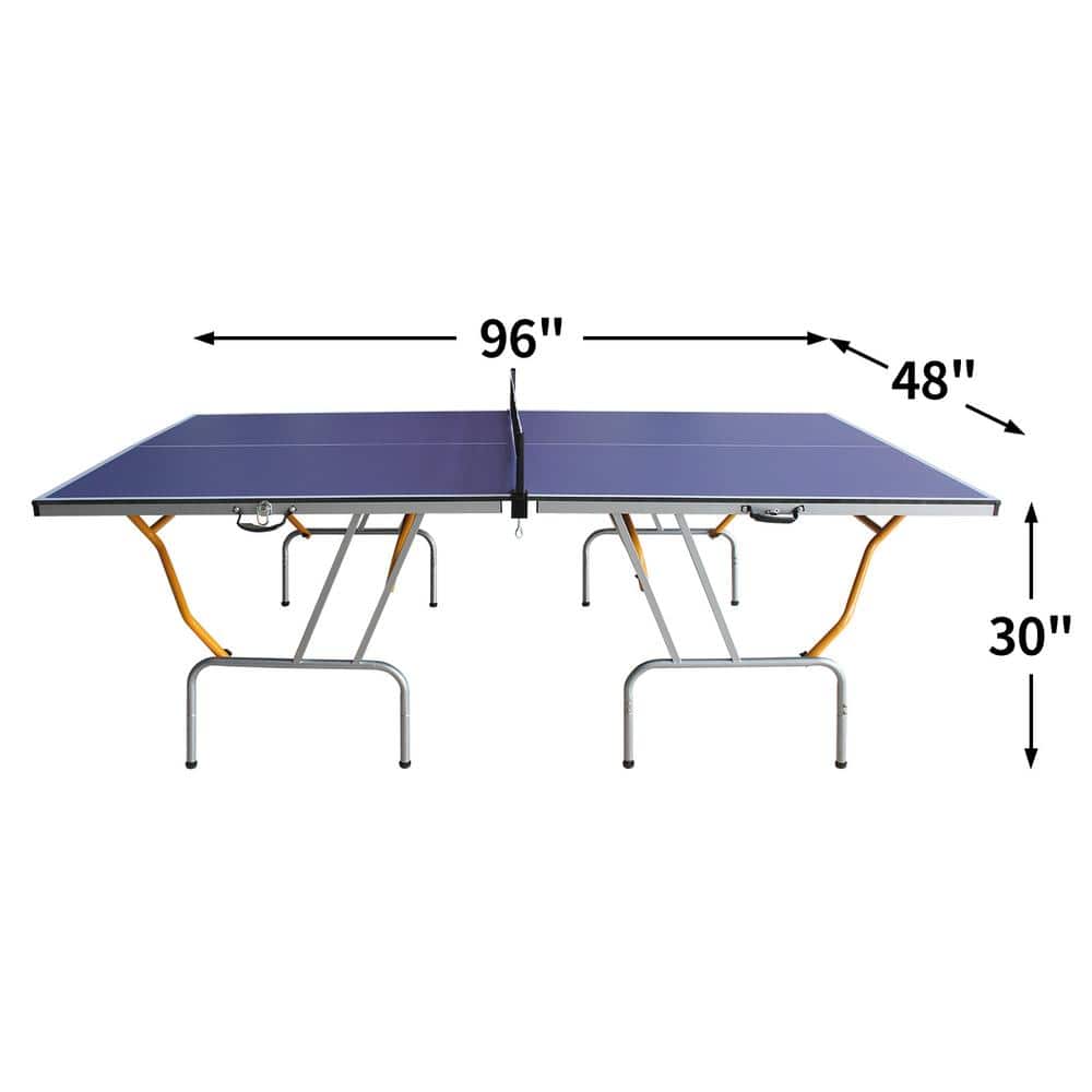 8ft Foldable Blue Table Tennis Set with Net and Paddles