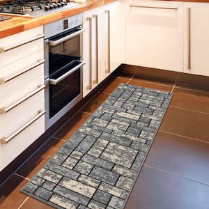 Ottohome Collection Non-Slip Rubberback Boxes Design 2x7 Indoor Runner Rug, 1 ft. 10 in. x 7 ft., Gray