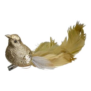 6.75 in. Gold Sequined and Glittered Clip-On Bird Christmas Ornament