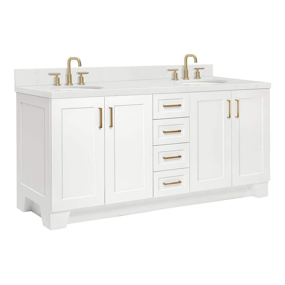 Taylor 72" White Freestanding Double Basin Vanity with Gold Hardware