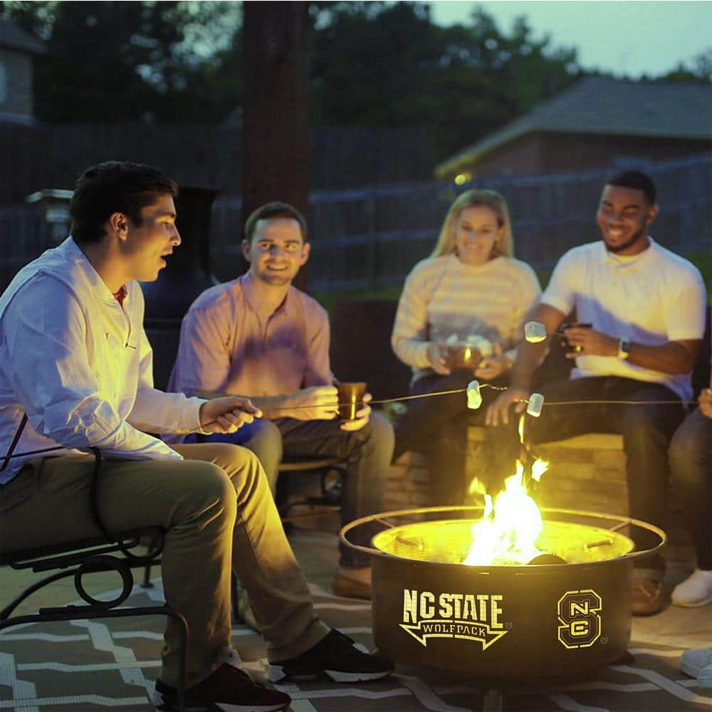 NC State Rustic Steel Round Fire Pit with Lid