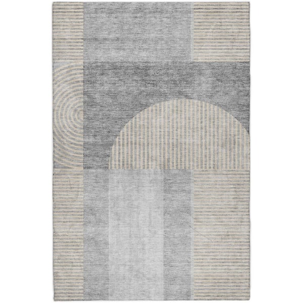 Dream Shag Premium Machine Washable Abstract ADS711 Silver 9 ft. x 12 ft. Area Rug