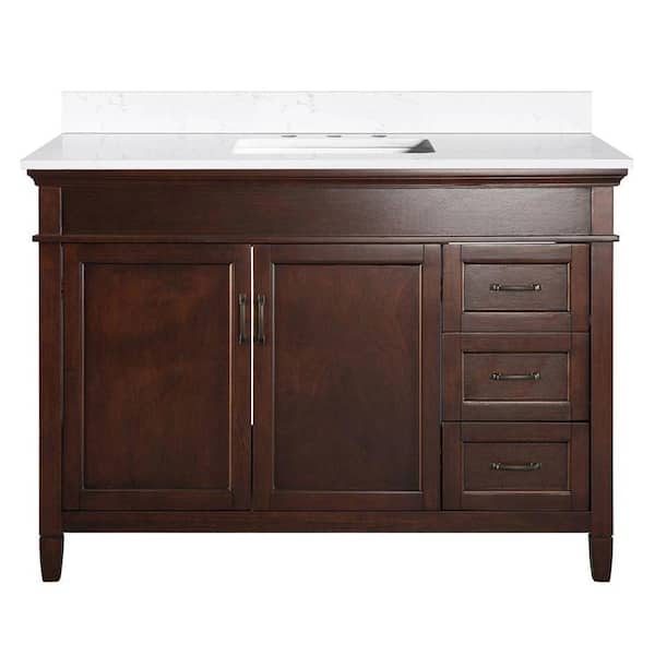 Home Decorators Collection Ashburn 49 in. W x 22 in. D Bath Vanity in Mahogany with Cala White Engineered Stone Top DR