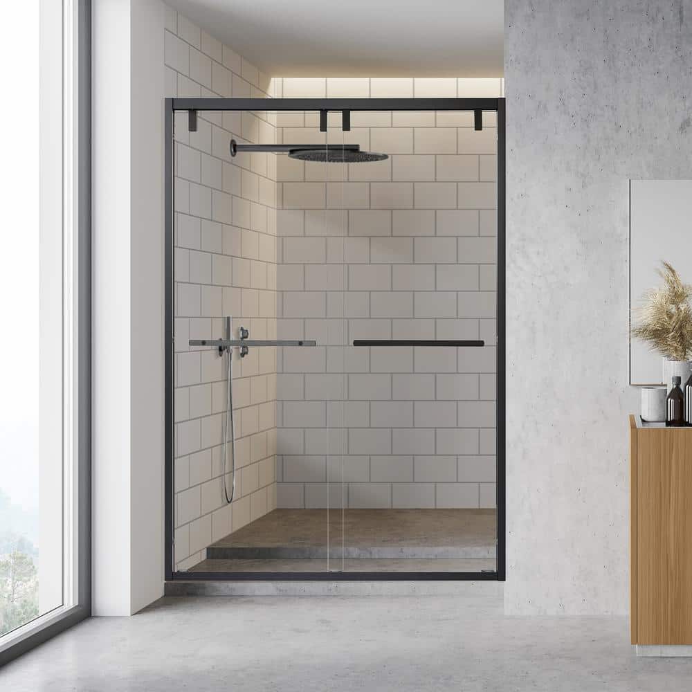 Matte Black 52" x 76" Frameless Clear Glass Shower Door