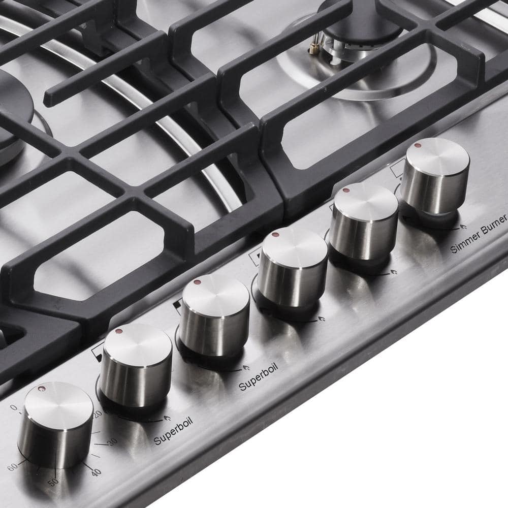 30 Inch Stainless Steel 5-Burner Gas Cooktop with Cast Iron Grates