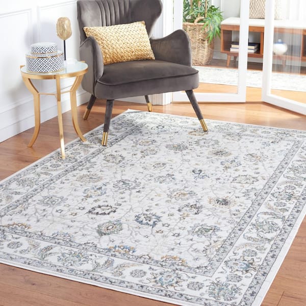 Bel Air 9 ft. x 12 ft. Gray/Beige Floral Oriental Area Rug