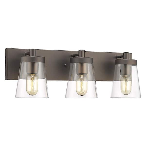 JAZAVA Farmhouse 21.7 in. 3-Light Oil Rubbed Bronze Bathroom Light Fixtures Vanity Light with Clear Glass Shade