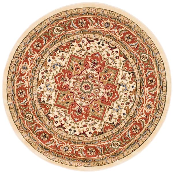 Lyndhurst Ivory/Rust Doormat 3 ft. x 3 ft. Floral Border Medallion Round Area Rug