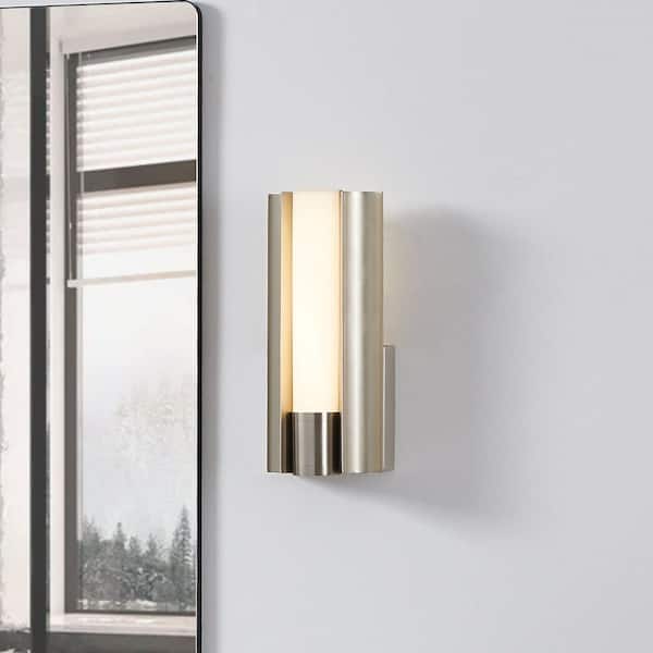 Colton 12-inch 1-light Brushed Nickel 5CCT LED Vanity Light with Etched Opal Glass Shade