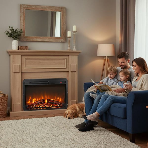 26 in.1400-Watt Black 5000 BTU Electric Fireplace Outlet Convection Realistic Flame Overheating Protection Space Heater