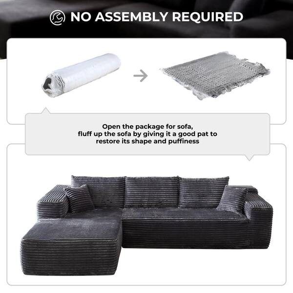 Allwex VIVI 104 in. Wide Arm 2-Piece Plush Corduroy Fabric L-Shape