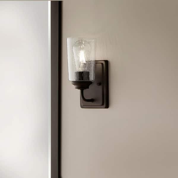 Hampton Bay Evangeline 4.5 in. 1-Light Modern Bronze Indoor Wall Farmhouse Sconce with Clear Seeded Glass Shade