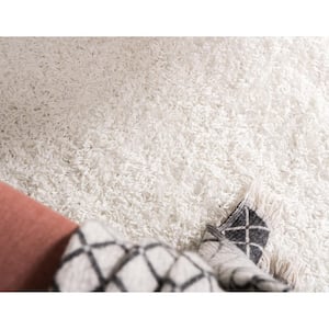 Solid Shag Snow White 16 ft. Runner Rug