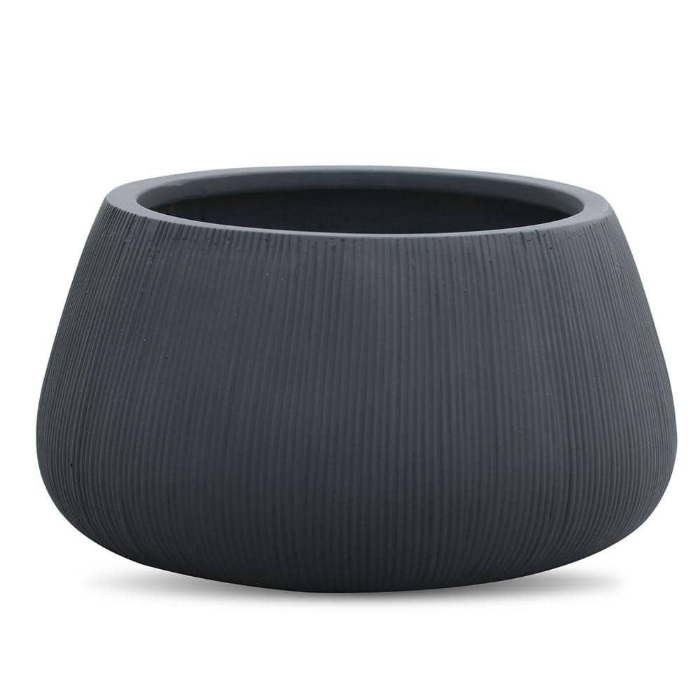 Fulton 5.5 in. x 9.8 in. x 9.8 in. Fiberstone Matte Black Vertical Line Bowl Planter