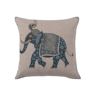 Chandra Indigo Elephant Screenprinted 20 in. x 20 in. Throw Pillow