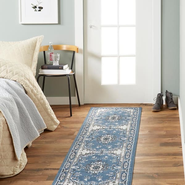 Premium Blue/Ivory 2 ft. x 7 ft. Medallion Area Rug