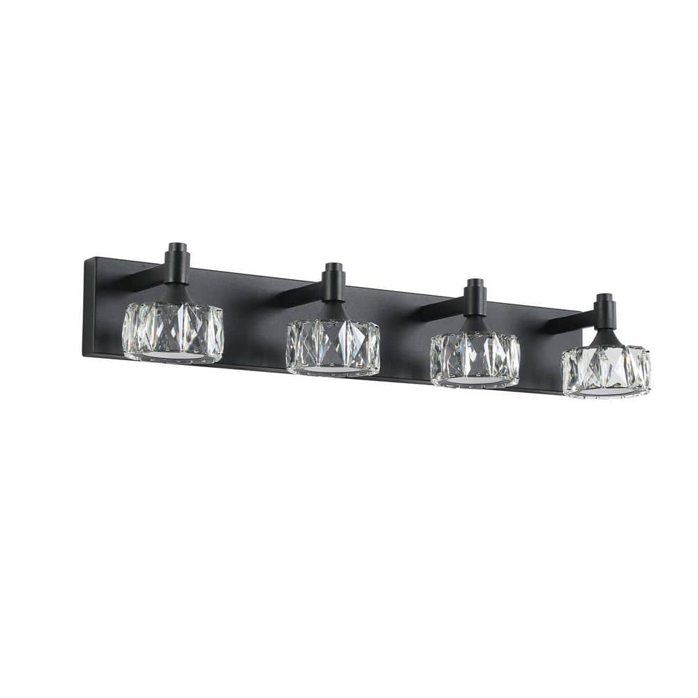 28.1 in. 4-Light Matte Black LED Vanity Light Fixture Bathroom Wall Sconce with Crystal Glass Shades price history on PriceWatchPro