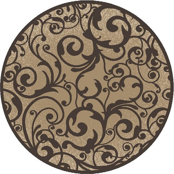 Unbranded Pisa Beige 8 ft. Round Contemporary Scroll Area Rug
