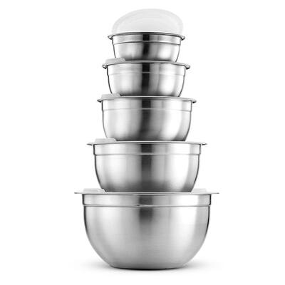 10-Piece Silver Stainless Steel 5-Kitchen Mixing Bowl with Lids Set