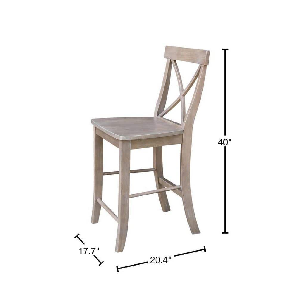 Washed Gray Taupe X-Back Solid Wood Counter Stool