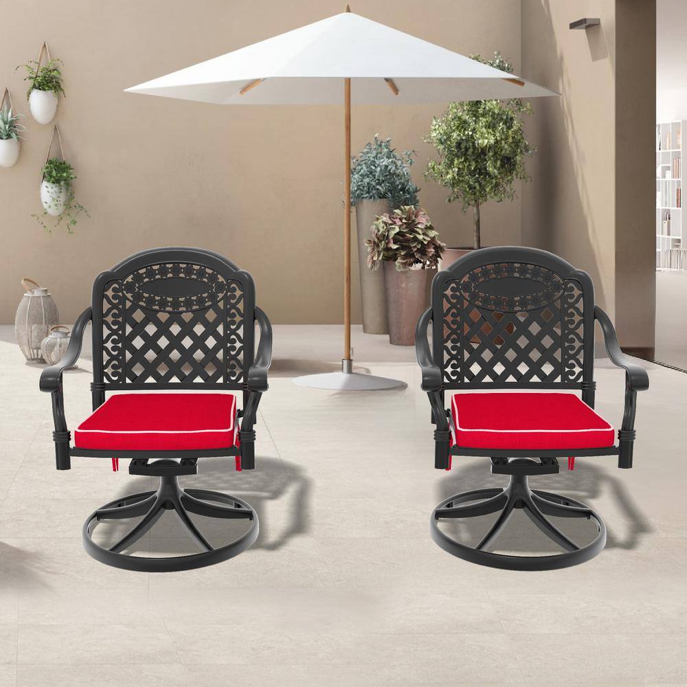2pcs 100% Aluminum Outdoor Swivel Chairs, Patio Dining Chairs Black Frame w