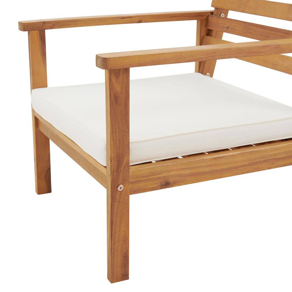 Natural Acacia Wood Outdoor Chairs with White Cushions, Set of 2