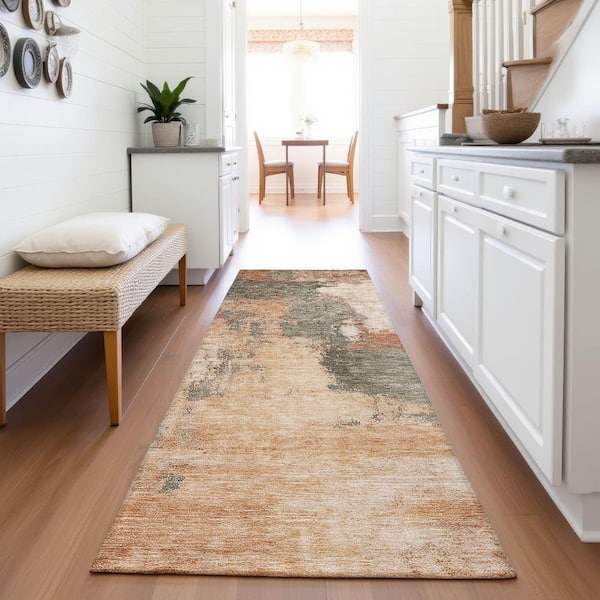 Mayfield Premium Machine Washable Abstract AMF1068 Terracotta 2 ft. 3 in. x 7 ft. 6 in. Runner Rug