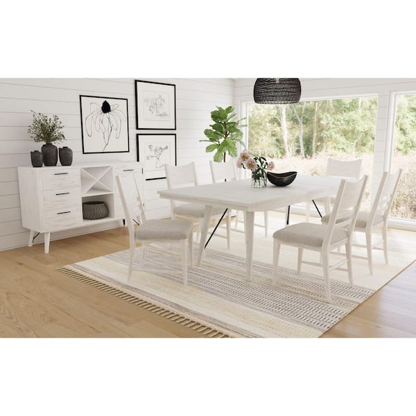 Westwood Farmhouse Rustic White Wood 90 in. 4-Legs Dining Table with 18 in. Leaf Seats 6