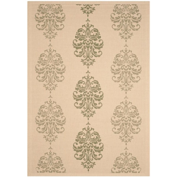 SAFAVIEH Courtyard Natural/Olive 4 ft. x 6 ft. Floral Indoor/Outdoor Patio  Area Rug