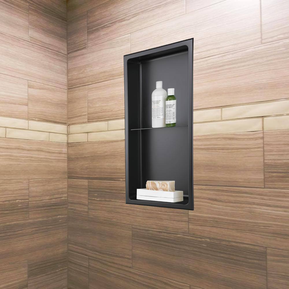 Matte Black Stainless Steel Double Shelf Shower Niche