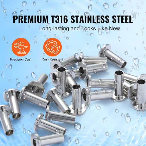 VEVOR T316 Stainless Steel Protector Sleeves for 5/32 in. 3/16 in. Wire Rope Cable Railing Balustrade Marine Grade Come