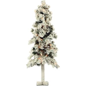 4 ft. Pre-lit Snowy Alpine Artificial Christmas Tree with 100 Clear Lights