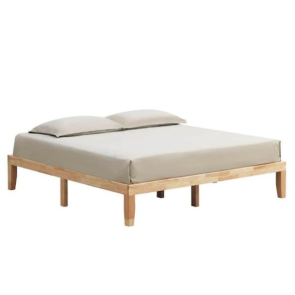14 in. Natural King Size Wood Platform Bed Frame without Headboard