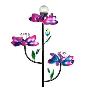 Triple Kinetic Tropical Flower Spinner 5.83 ft. Multicolor Metal Garden Stake