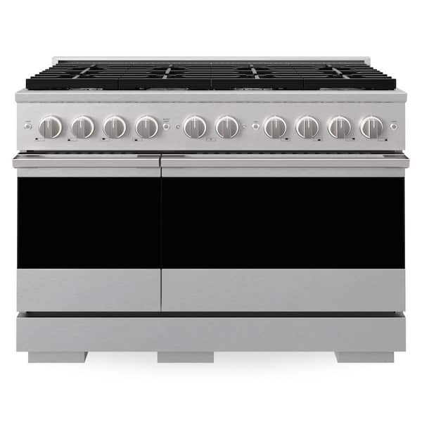 48 in. 6.7 cu. ft. Marino Dual Fuel Freestanding Range with Gas Cooktop and 8 Brass Burners in Satin Stainless Steel