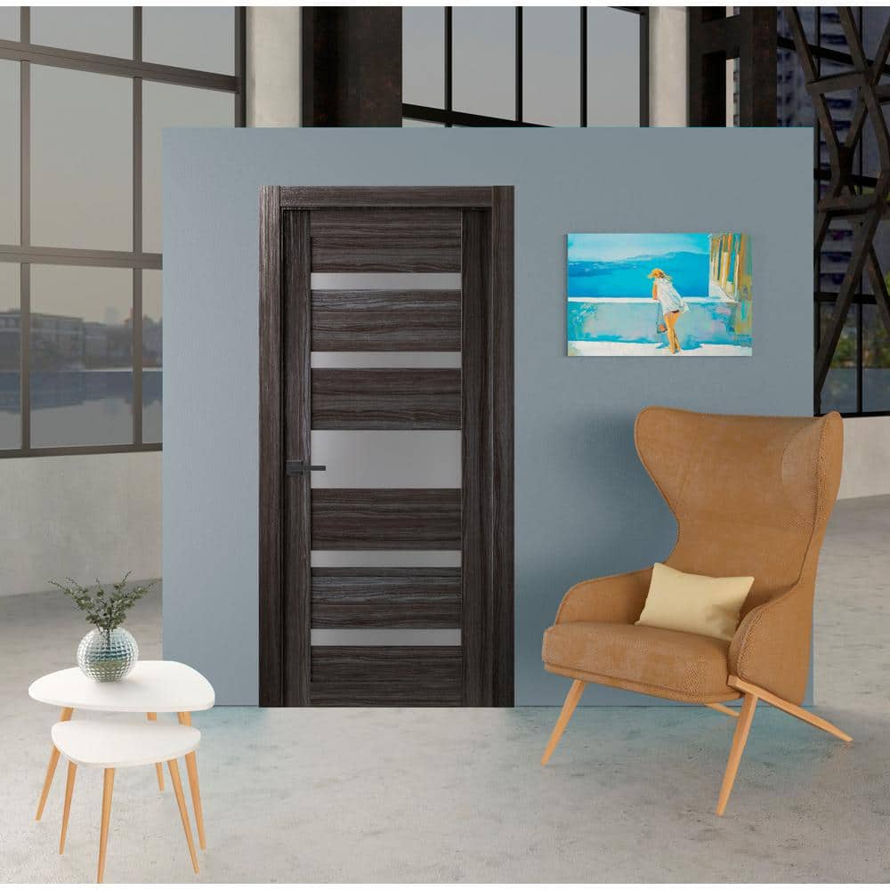 Gray Oak Frosted Glass Solid Core Interior Door Slab