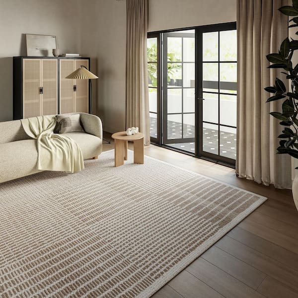 Frenshe Interiors Montceito Tiled Wool Taupe 9 ft. x 12 ft. Indoor/Outdoor Patio Area Rug