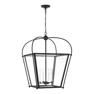 Charleston 14.5 in. Medium 4-Light Midnight Black Pendant Light with LED Light Bulbs
