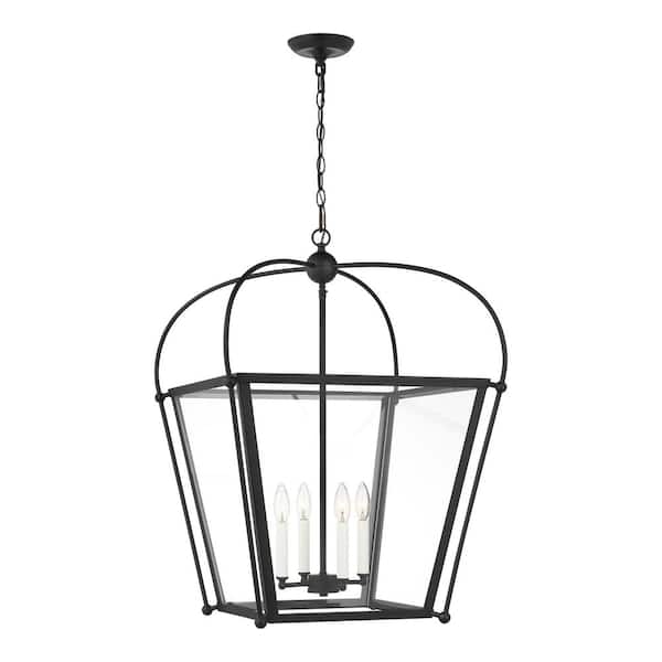 Generation Lighting Charleston 14.5 in. Medium 4-Light Midnight Black Pendant Light with LED Light Bulbs
