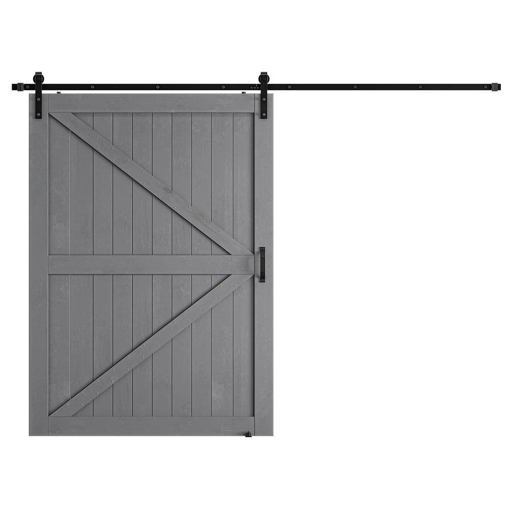 60 in. x 84 in. Grey Wood K-Shaped Natural Solid Finished Interior Sliding 