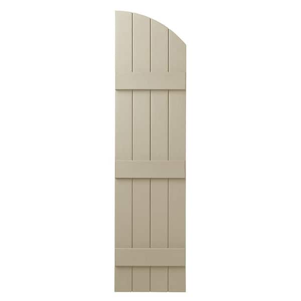 Ply Gem 15 in. x 61 in. Polypropylene Plastic Arch Top Closed Board and Batten Shutters Pair in Sand Dollar